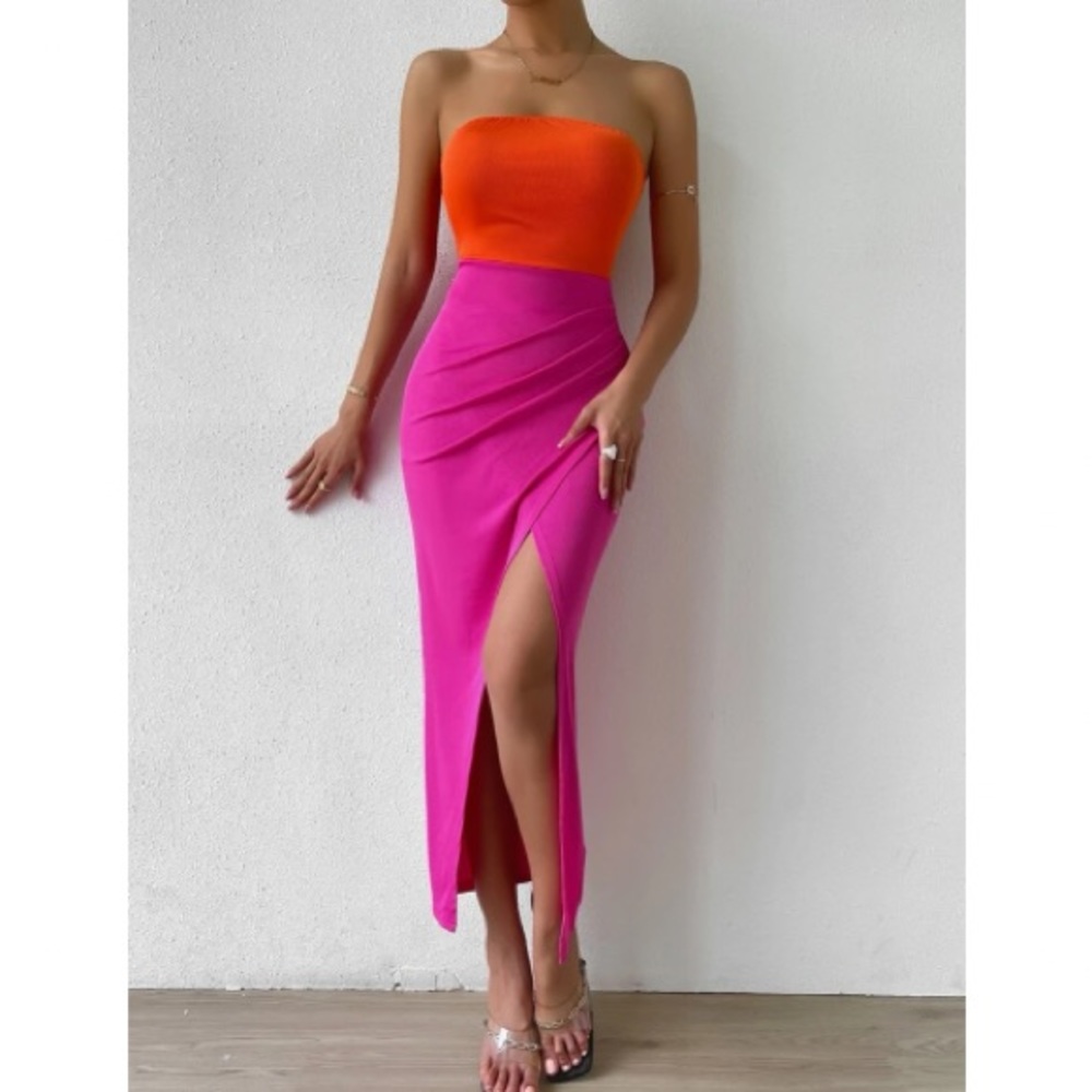Boho color block slit thigh tube dress - Picture 7 of 7
